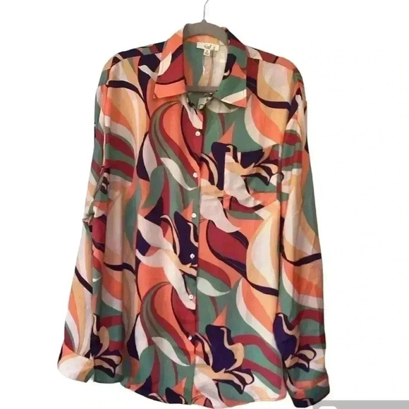 EASEL "Mirabelle" Dull Satin Geo Print
Vibrant Colored Button Up Collared Cuffed - Picture 1 of 9